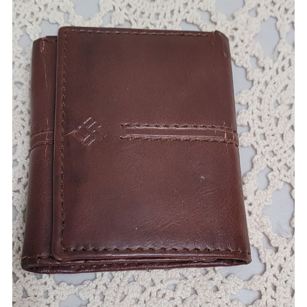 Columbia Mens Trifold Genuine Coated Leather Wallet Brown RFID Security Wallet